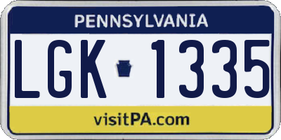 PA license plate LGK1335
