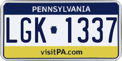 PA license plate LGK1337
