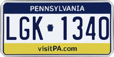 PA license plate LGK1340