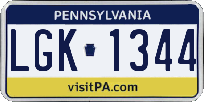 PA license plate LGK1344