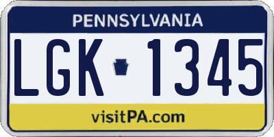 PA license plate LGK1345