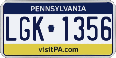 PA license plate LGK1356