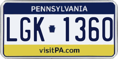 PA license plate LGK1360