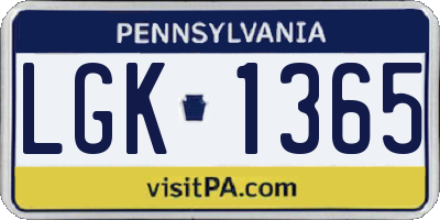 PA license plate LGK1365
