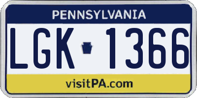 PA license plate LGK1366