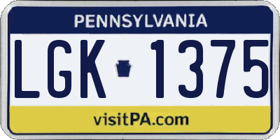 PA license plate LGK1375