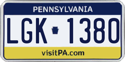 PA license plate LGK1380