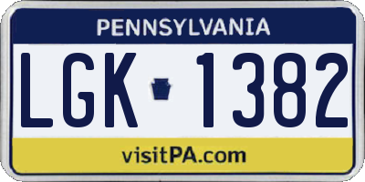 PA license plate LGK1382