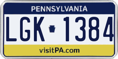 PA license plate LGK1384