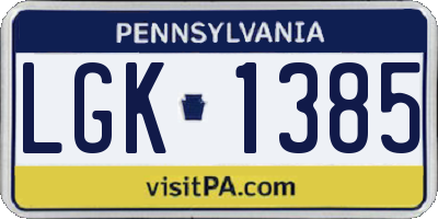PA license plate LGK1385