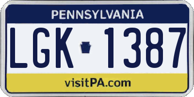 PA license plate LGK1387