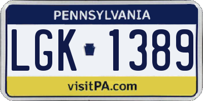 PA license plate LGK1389