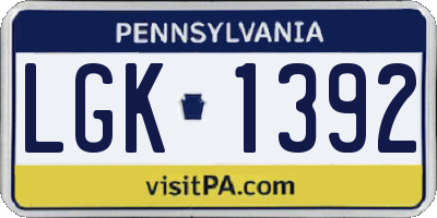 PA license plate LGK1392