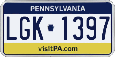 PA license plate LGK1397