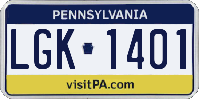 PA license plate LGK1401