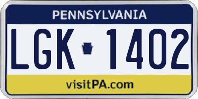 PA license plate LGK1402