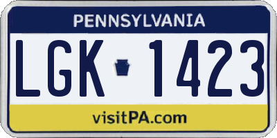 PA license plate LGK1423