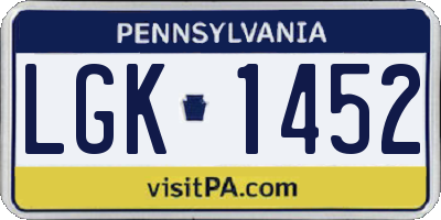 PA license plate LGK1452