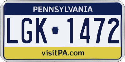 PA license plate LGK1472