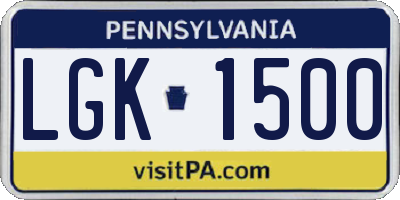 PA license plate LGK1500