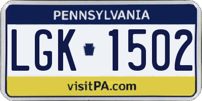 PA license plate LGK1502