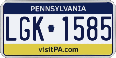 PA license plate LGK1585
