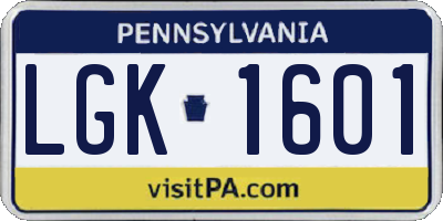 PA license plate LGK1601