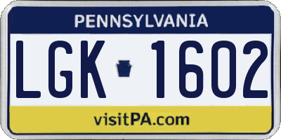 PA license plate LGK1602
