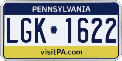 PA license plate LGK1622