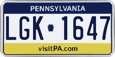 PA license plate LGK1647