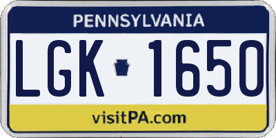 PA license plate LGK1650