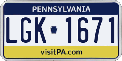 PA license plate LGK1671