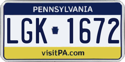 PA license plate LGK1672