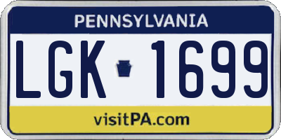 PA license plate LGK1699
