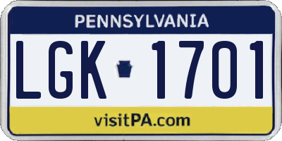 PA license plate LGK1701