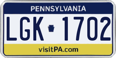 PA license plate LGK1702
