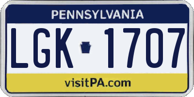 PA license plate LGK1707