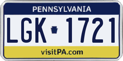 PA license plate LGK1721