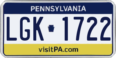 PA license plate LGK1722
