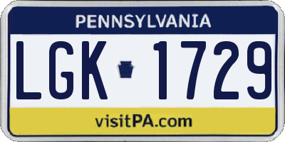 PA license plate LGK1729