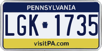 PA license plate LGK1735