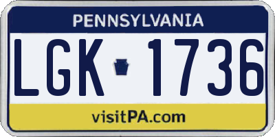 PA license plate LGK1736