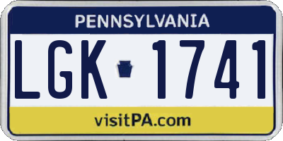 PA license plate LGK1741