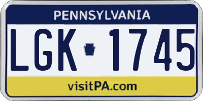 PA license plate LGK1745