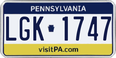 PA license plate LGK1747