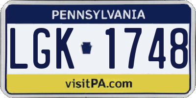 PA license plate LGK1748