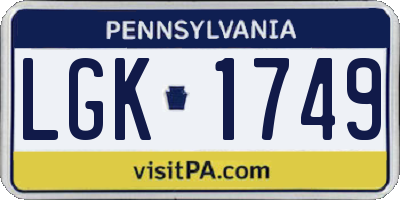 PA license plate LGK1749