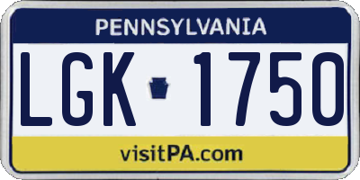 PA license plate LGK1750