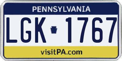 PA license plate LGK1767