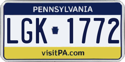 PA license plate LGK1772
